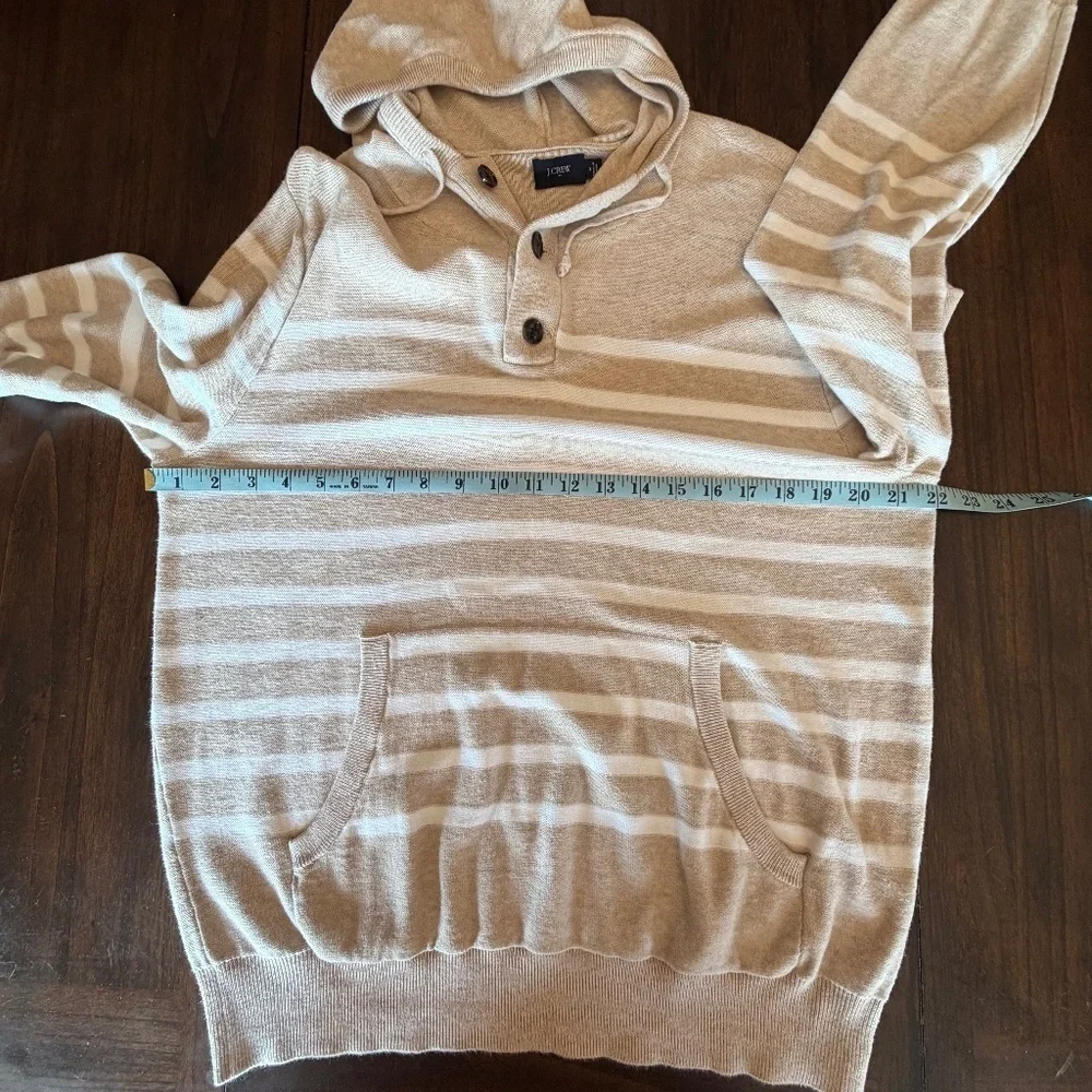 J. Crew Men's Hoodie Tan & Cream Striped Sweater, Size Medium